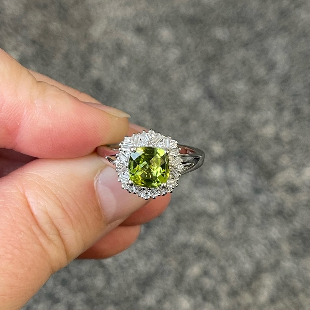 Cushion Cut Peridot Halo Ring